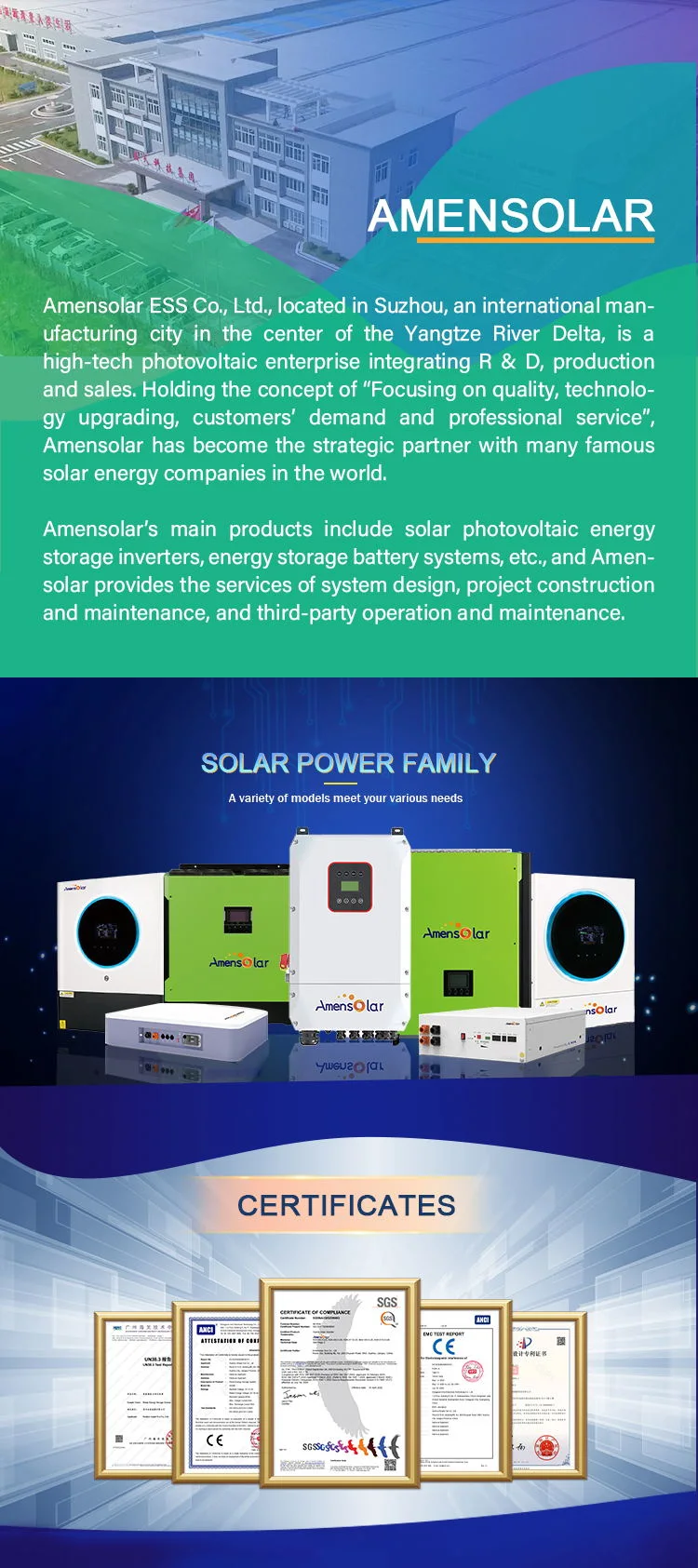 Amensolar 5kw 8kw 10kw on/off Grid Hybrid Solar Inverter Hot Sale Ess Inverter for Us Market 110V 120V Split Phase Jamaica 5kVA Solar Inverter Power Inverter