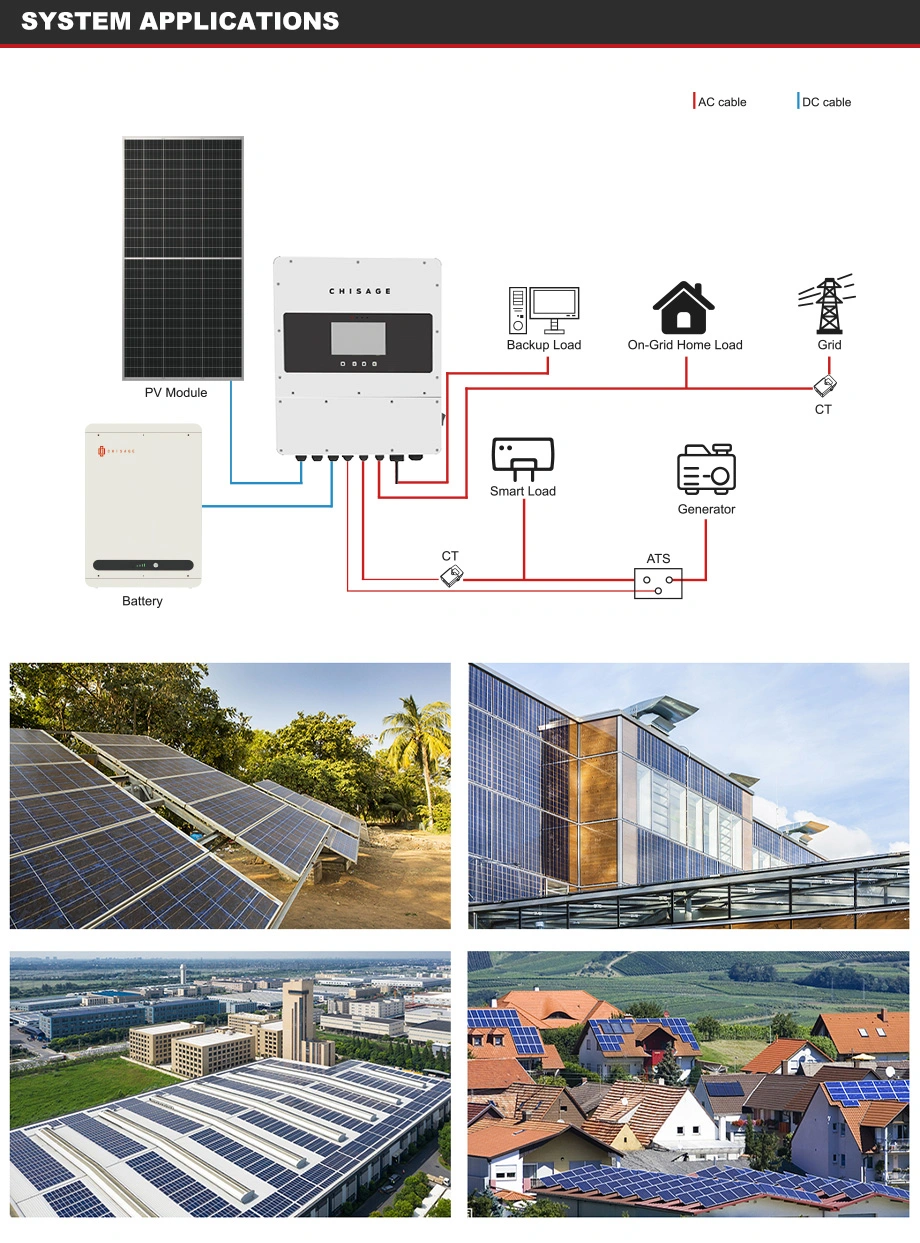 5kw 6kw 8kw 10kw 12kw PV System DC to AC Solar Power Triple Phase Inverter Pure Sine Wave Hybrid Inverter